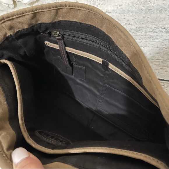 Fossil messenger bag leather tan brown crossbody tote purse buckles multi-pocket - Picture 9 of 11
